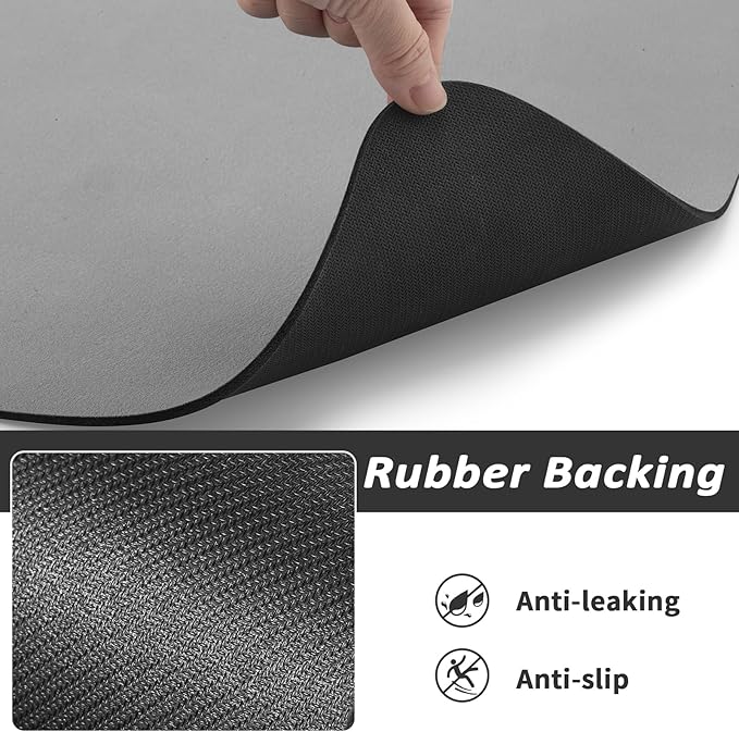 Pet Feeding Mat - Absorbent Dog Mat for Food and Water, No Stains Cat Bowl Mat, Easy to Clean Pet Placemats, Quick Dry Dog Water Dispenser Mat for Messy Drinkers | Paw Grey 18"x 28"