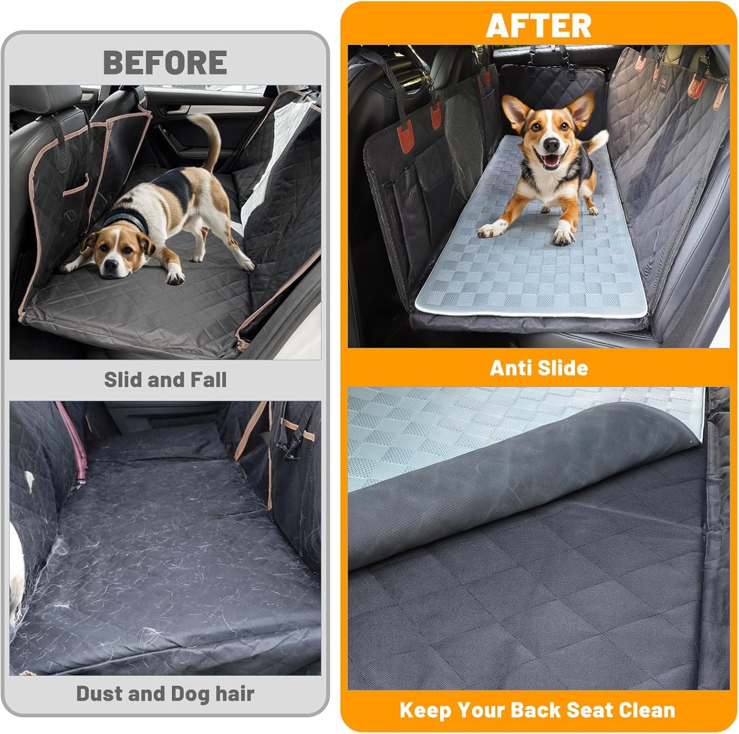 Manificent Non-Slip Pet Bed Mat for Truck Back Seat Extender, Hair Resistant Dog Blanket for Hard Bottom Dog Car Seat Cover, Anti Slip Pet Linner Backseat Cover Deep Gray XL
