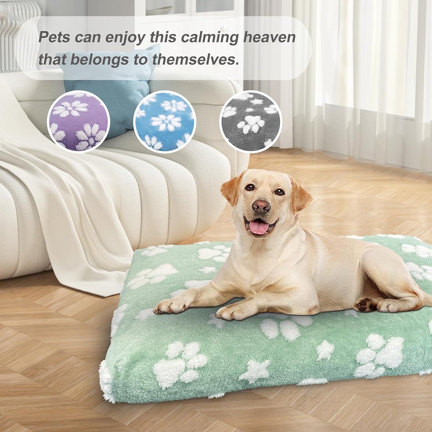 Dog Beds for Extra Large Dogs, Cute Thick Dog Bed for Crate Kennel, Fluffy Pet Bed with Removable Washable Cover and Anti-Slip Bottom, 41"x 28", Green Paw