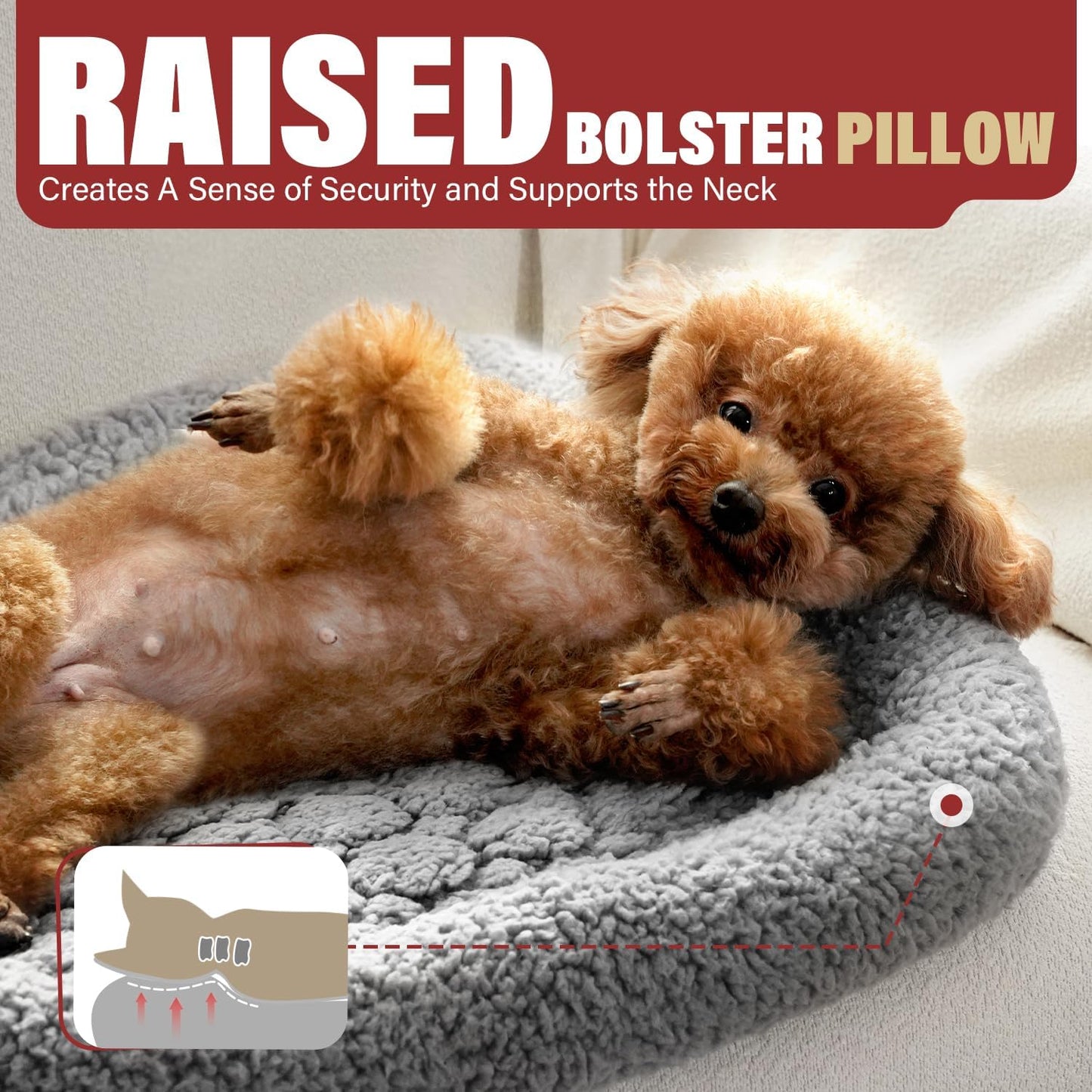 Mora Pets Self Warming Cat Bed Self Heating Pet Pad with Bolster and Foam Washable Removable Cover Non Slip Thermal Sherpa Fabric Pet Mat Grey 23 Inch