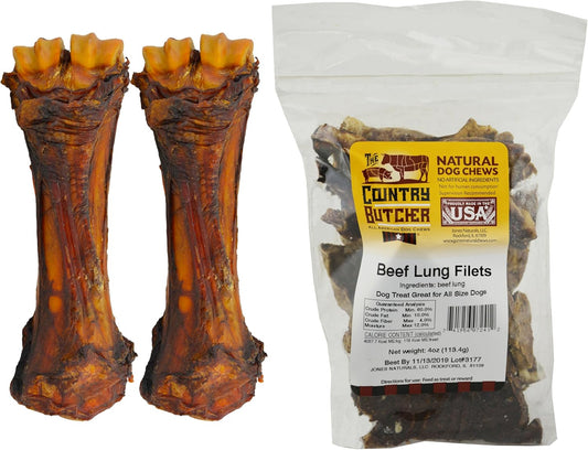 Beef Bone and 4oz Lung Dog Treat Bundle – 2 Shank and 4oz Filet
