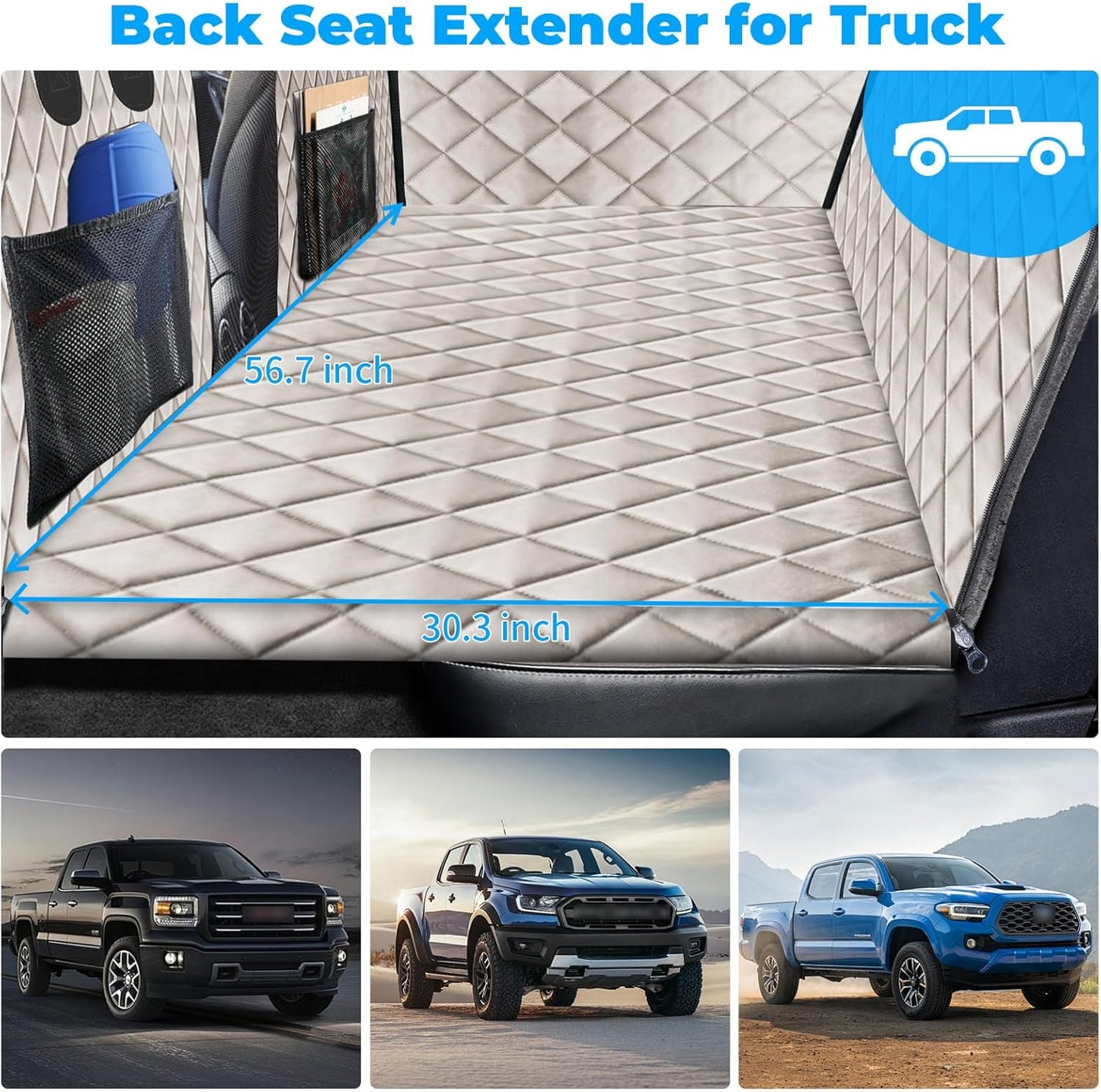 URPOWER XL Dog Back Seat Extender for Crew Cab Truck, Hard Bottom Dog Car Seat Cover Waterproof Dogs Car Hammock Pet Backseat Bed, Pet Truck Accessories for F150 / RAM 1500/ Tundra Crew Cab