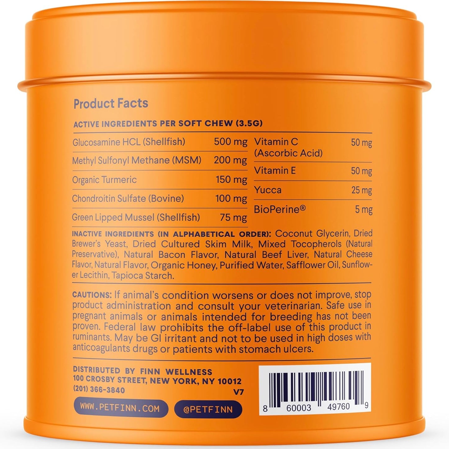 Finn Hip and Joint Supplement for Dogs | Glucosamine, Chondroitin & MSM for Joint and Mobility Support | with Turmeric, BioPerine and B-Vitamins | 90 Soft Chews