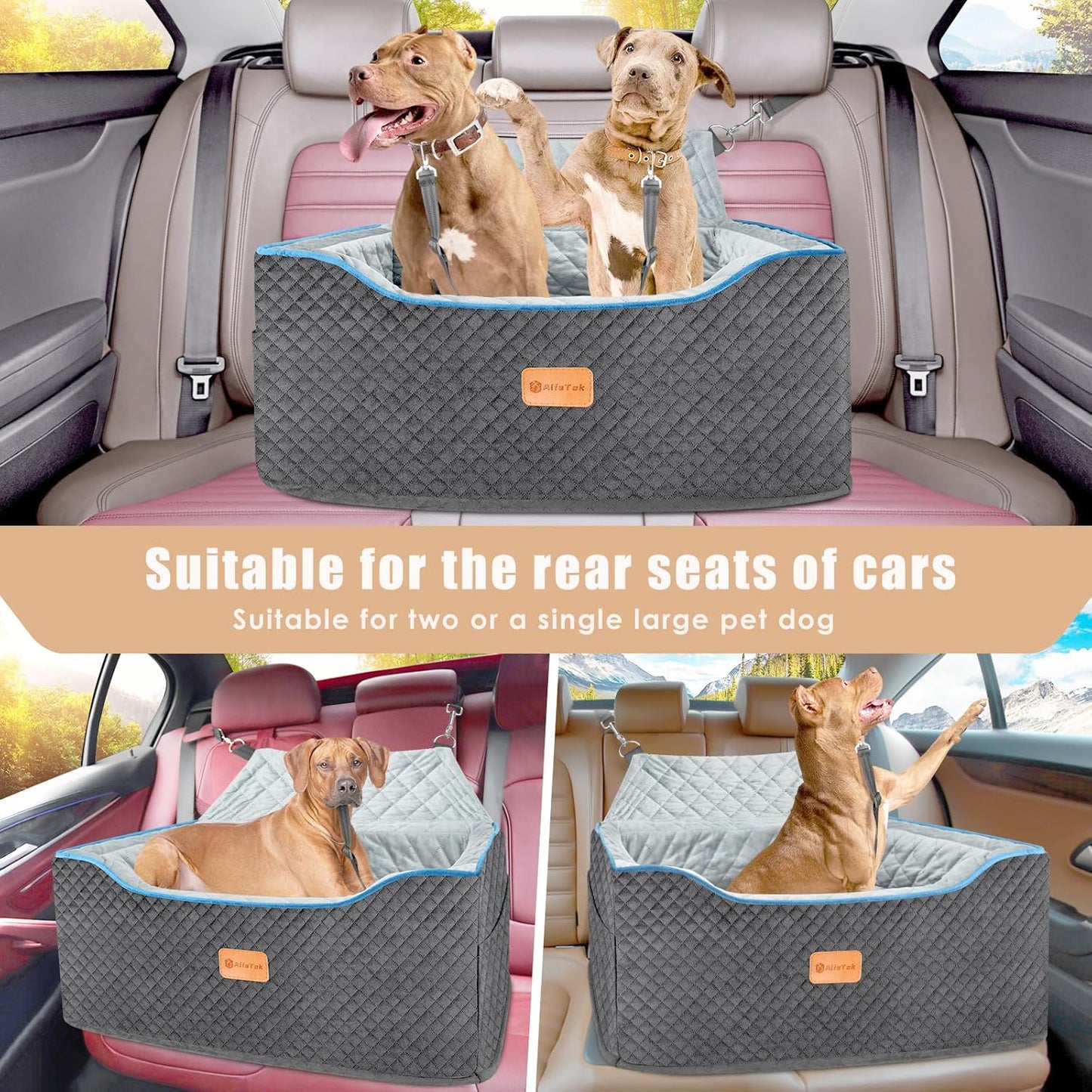 Dog Car Seat Large Size Dog, Washable Large Dog Car Seat, Detachable Memory Foam Pet Car Seat, Dog Booster Car Seat for Large Dogs 60 lbs, with 2 Dog Seat Belt and Dog Blankets