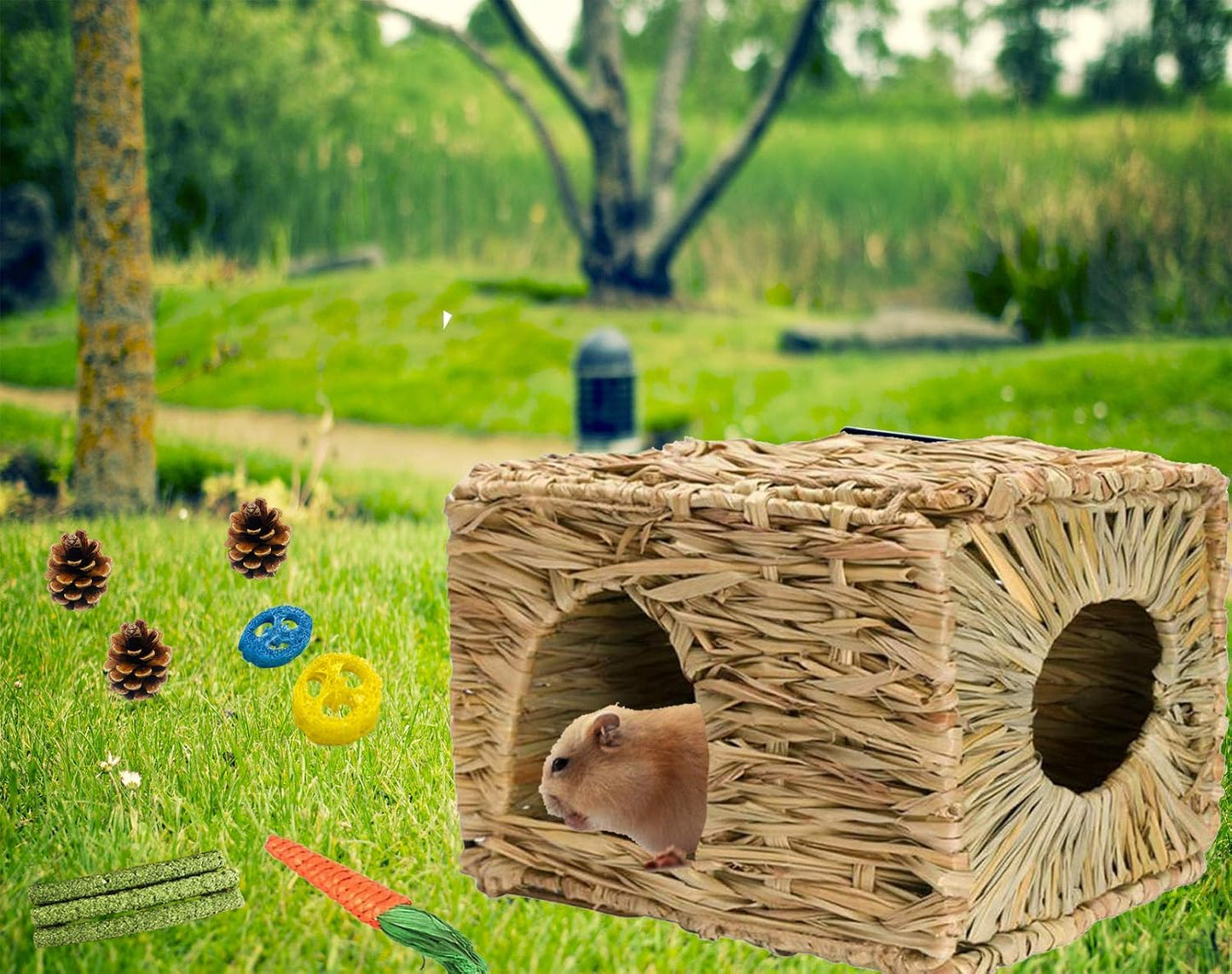 Bunny Grass House-Hand Made Edible Natural Grass Hideaway Comfortable Playhouse for Rabbits, Guinea Pigs and Small Animals to Play,Sleep and Eat (style3)