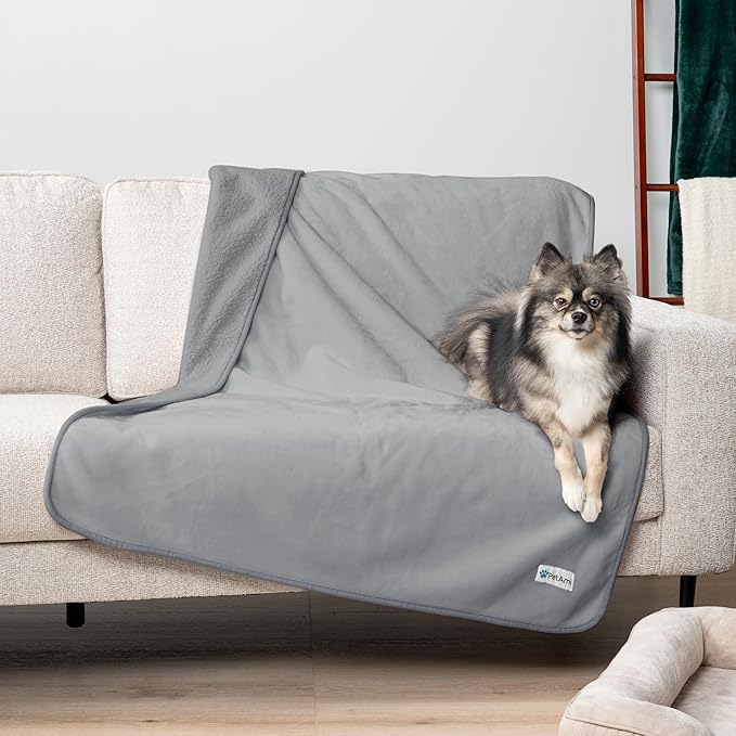PetAmi Waterproof Dog & Cat Blanket for Medium Large Pets, Reversible Pee Proof for Bed, Couch Indoor, Soft Washable, 60x80 Light Gray