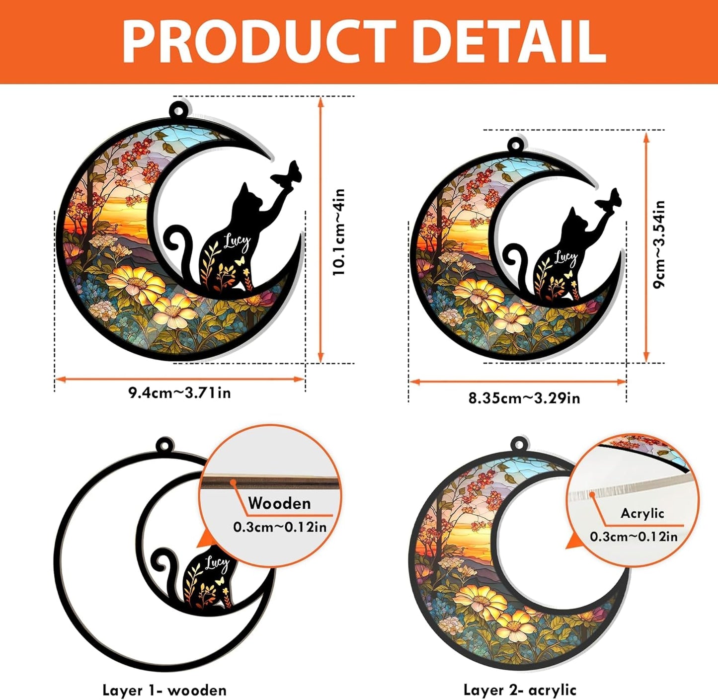 NAZENTI Personalized Cat Memorial Suncatcher, Sympathy Gift for Loss of Cat, Pet Remembrance Gift, Stained Glass Suncatcher, Custom Breed and Name, Pet Memorial Ornament Window Hanging