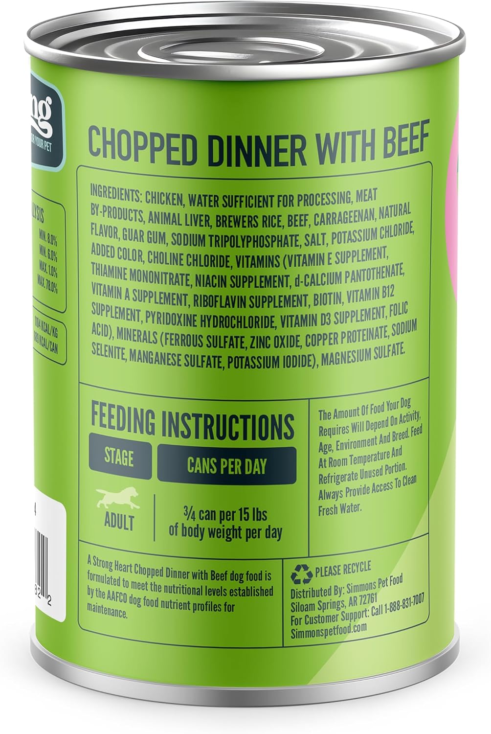 A Strong Heart Wet Dog Food, Chopped Dinner with Beef - 22 oz Cans (Pack of 12), Made in The USA with Real Beef