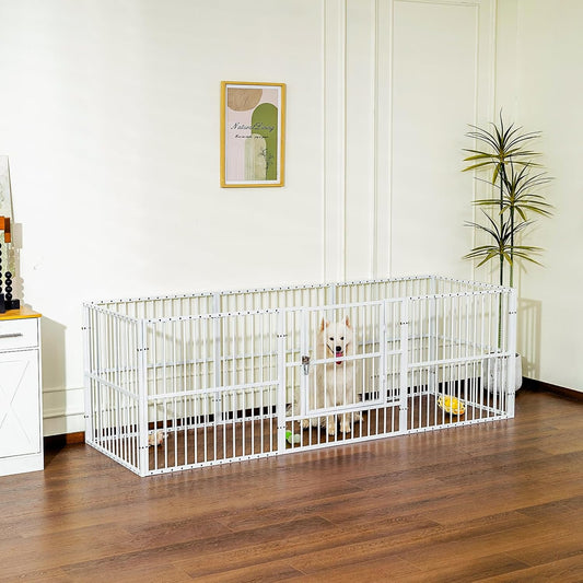 Dog Playpen - 32" Height Dog Pen, Heavy Duty Puppy Pen with Door, Safe & Sturdy, Easy Assemble for Indoor/Outdoor Pet Playpen (8 Panels with Door, White)