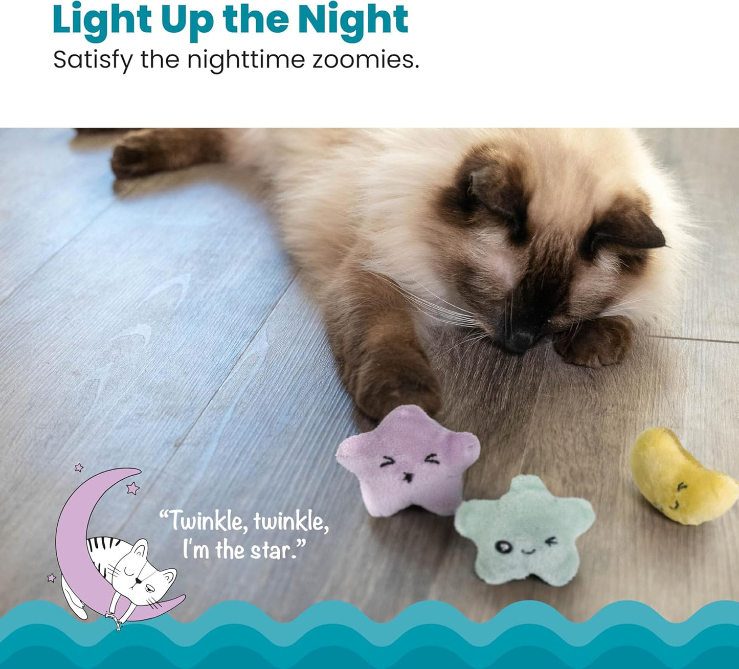 Catstages Toss 'N Twinkle Light-Up Cat Toys with Catnip & Crinkle, Multicolored, 3-Pack