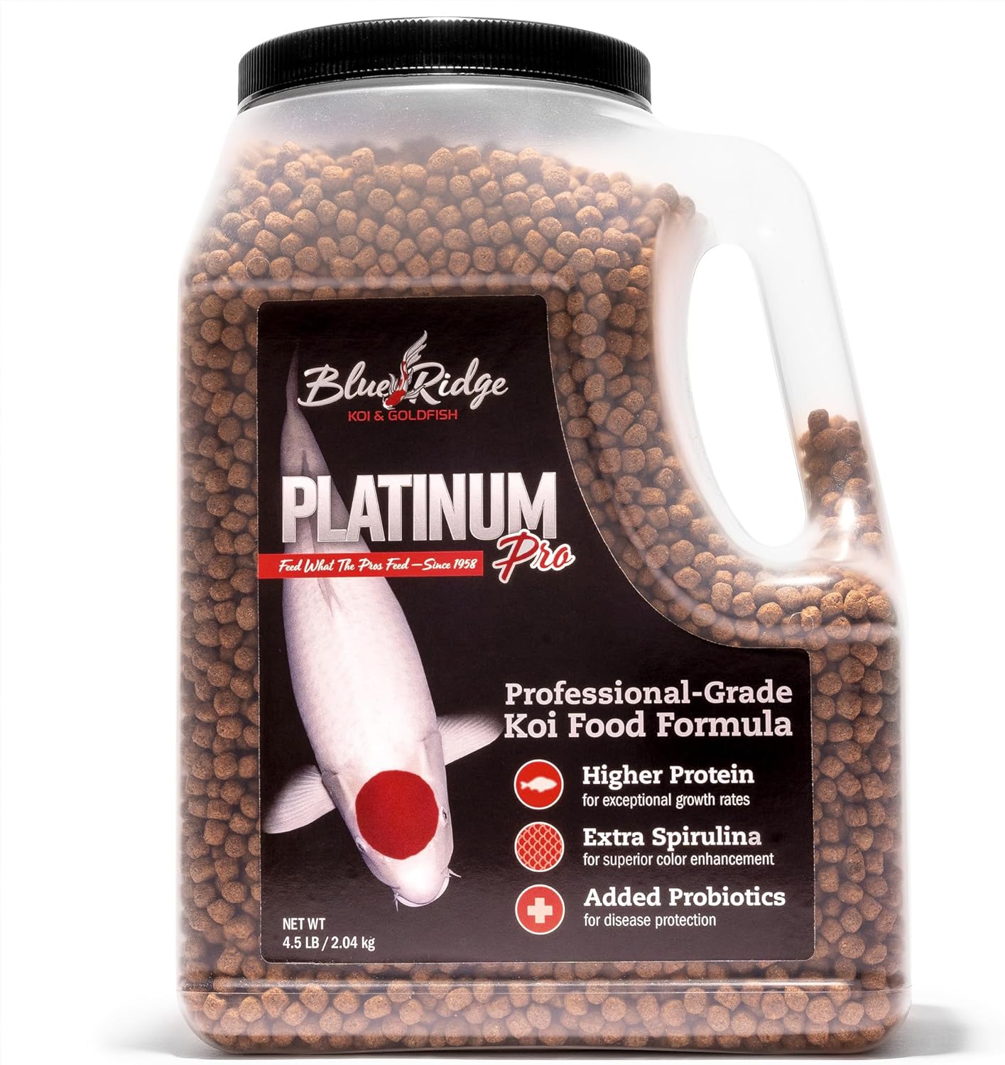 Blue Ridge Koi Fish Food 4.5lb - Koi Food 3/16” Platinum Pro Formula Goldfish Food, Premium Fish Food for Ponds, Ponds Fish Food, Floating Pond Pellet