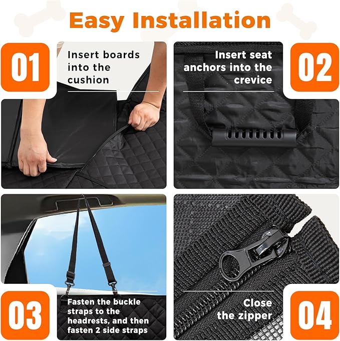 KingCamp Dog Car Seat Cover for Back Seat, Waterproof Scratch Proof Dog Hammock with Hard Bottom 600D Heavy Duty Nonslip Durable Seat Protector with Mesh Window for Cars, SUV, 64" x 54"