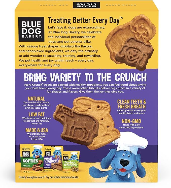 Blue Dog Bakery Natural Dog Treats, More Crunch Large, Assorted Flavors, 18oz Box, 1 Box