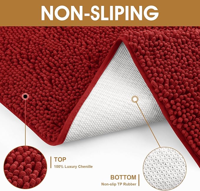 Dog Door Mats for Muddy Paws, Chenille Absorbent Door Mats, Non Slip Heavy Mud Mat for Dogs, Soft Indoor Door Mat for Entryway, Mud Paws, Inside Floor,30" X 20", Red