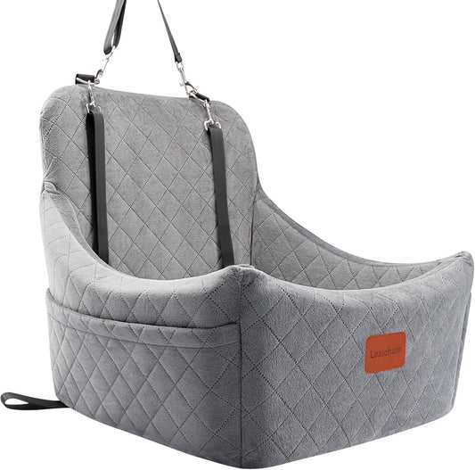 Dog Car Seat for Medium Dogs Up to 35lbs,Fully Detachable and Washable,Easy to Install with Adjustable Straps,Anti-Slip Bottom Travel Car Bed for Pets,2 Side Pockets(Grey,Medium)