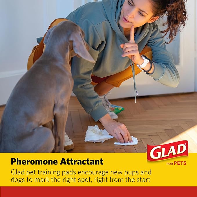 Glad for Pets Activated Carbon Puppy Training Pads with Chew Deterrent, 23”x23” | Ultra Absorbent, Odor Control, Heavy Duty Puppy Potty Training Pads| New & Improved Quality Puppy Pee Pads