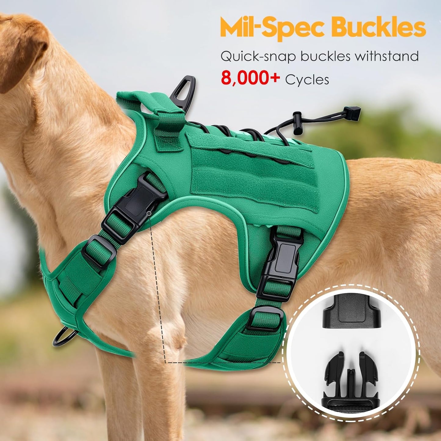 Heavy-Duty Tactical Dog Harness for Large Dogs, No Pull Adjustable Reflective Pet Vest with Molle System, K9 Military-Grade Control for Service Training, Outdoor & 10+ Breeds, Turquoise, X-Large