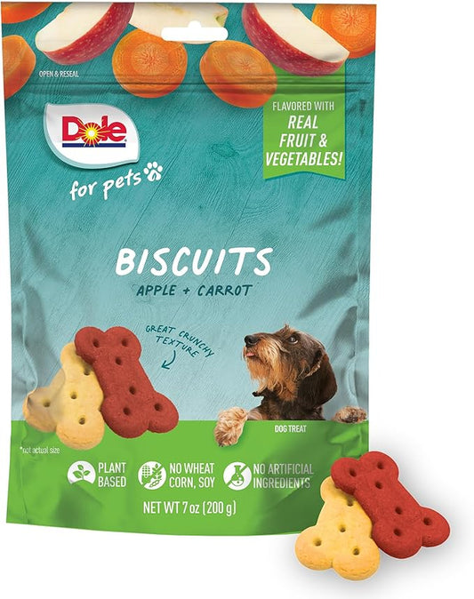 Dole for Pets Freshly Fetched Dog Biscuits, Apple & Carrot Flavor Dog Treats, 7oz | Flavored with Real Veggies, No Wheat, Corn, Soy, Artificial Flavors, Colors, Preservatives, or Animal Products
