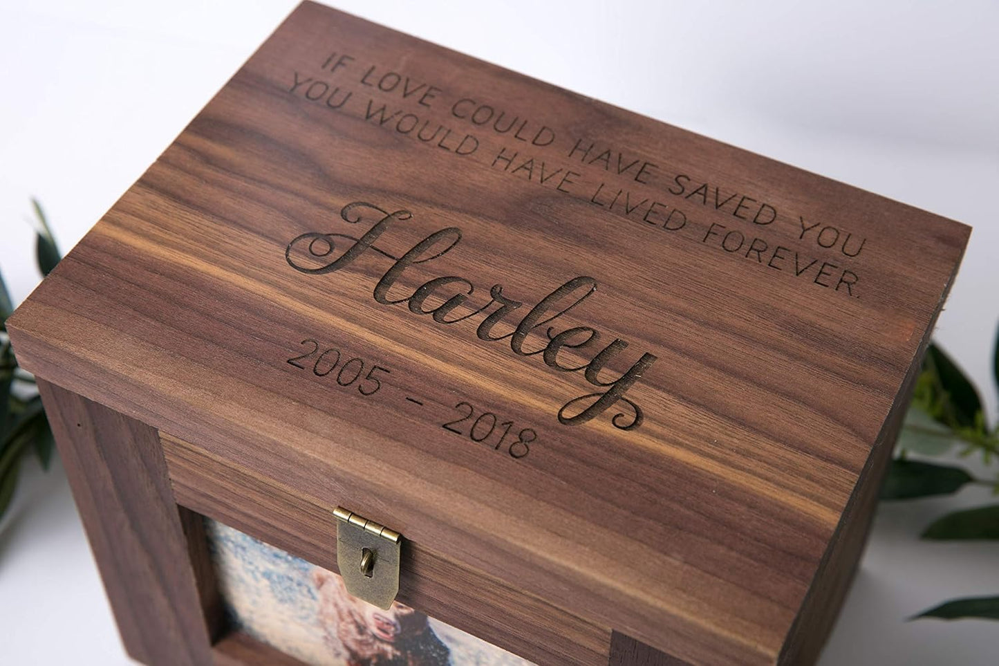 Pet Memory Urn Box with Name, Quote, or Poem - Premium Wood Custom Memorial Dog Keepsake