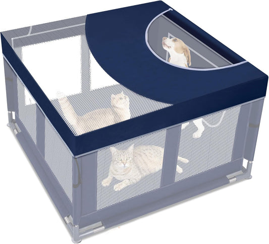 Dog Playpen Cover, 42x42 inch Dog Play Pen Top with Hooks, Soft Fabric Roof Puppy Playpen Topper for Cat Crate Kennel (Cover Only)