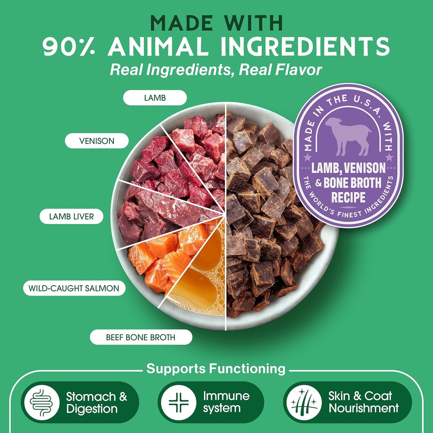 Farmland Traditions The Good List Air-Dried Dog Food, Premium Lamb, Venison, & Bone Broth for Dogs, Protein Rich & Grain-Free Nutrition, 1 Pound Bag