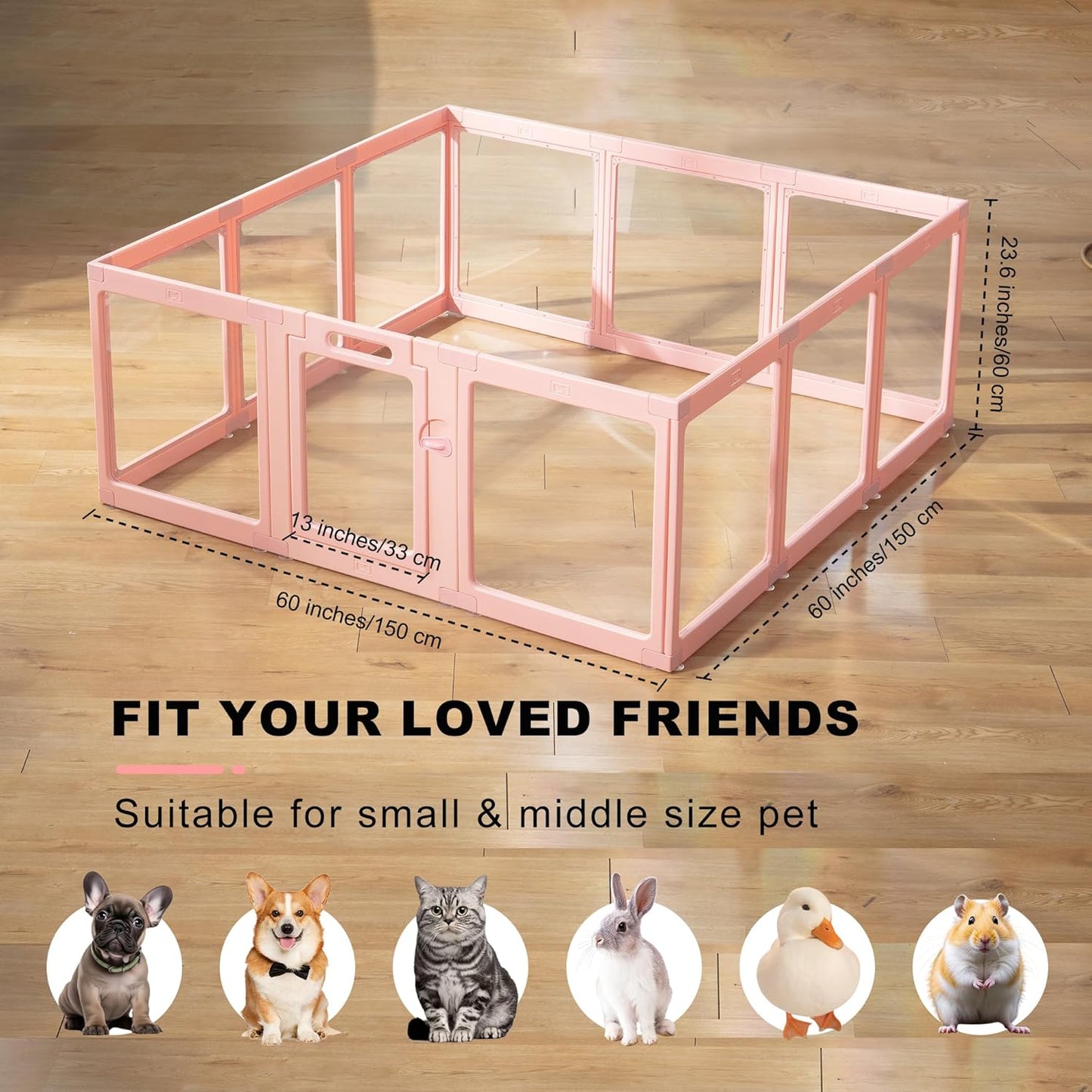Clear Acrylic Plastic Dog Playpen Indoor - Easy Assemble Small Pet Play Pen for Puppy Cat Rabbit Pig Transparent Fence Enclosure Crate Kennel Whelping Cage (Pink, 12 Panel)