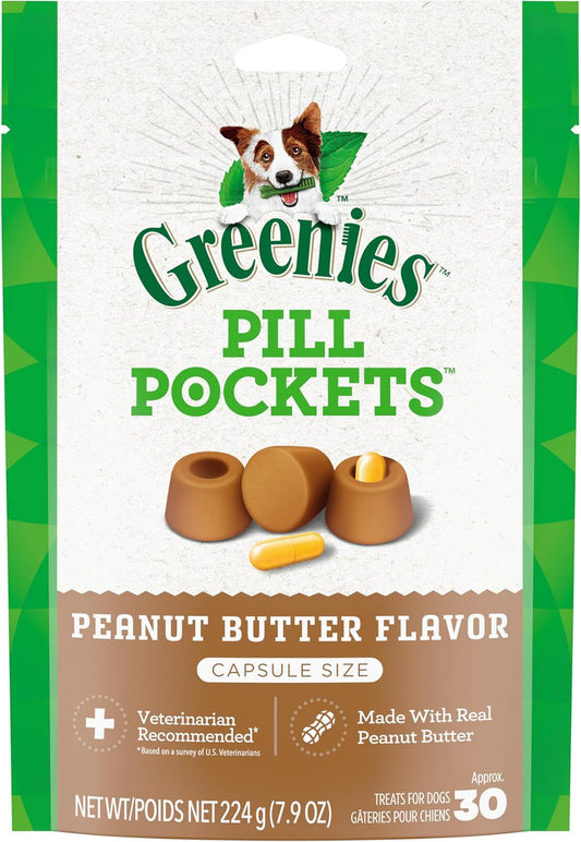 Greenies Pill Pockets for Dogs Large Size, Soft Dog Treats, with Real Peanut Butter, 7.9 oz. Pouch (30 Treats)