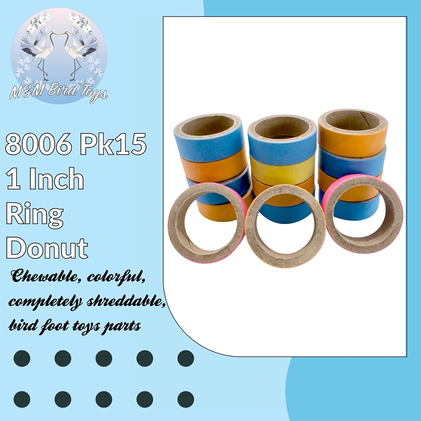8006 Pk15 1 Inch Ring Donut - Colorful Shreddable Chewable Compressed Cardboard Foot Toy, Small Easy to Manipulate Mini Rings, Safe for All Types of Pets to Shred,