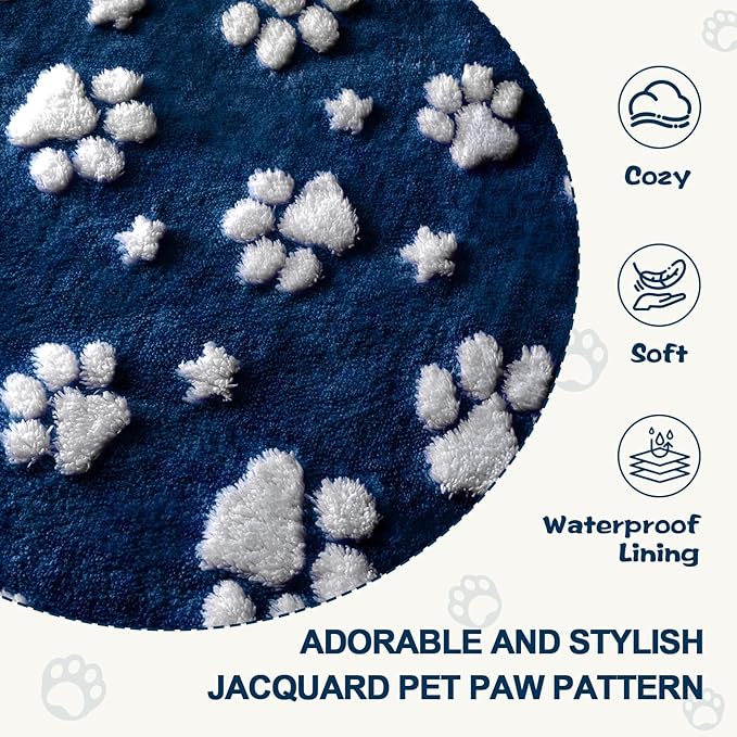 Waterproof Blanket for Dog Cat or Adult, Cute 3D Textured Paw Dog Blanket for Bed Couch Sofa, Soft Liquid Pee Proof Pet Furniture Protector, 60"x80", Navy Blue