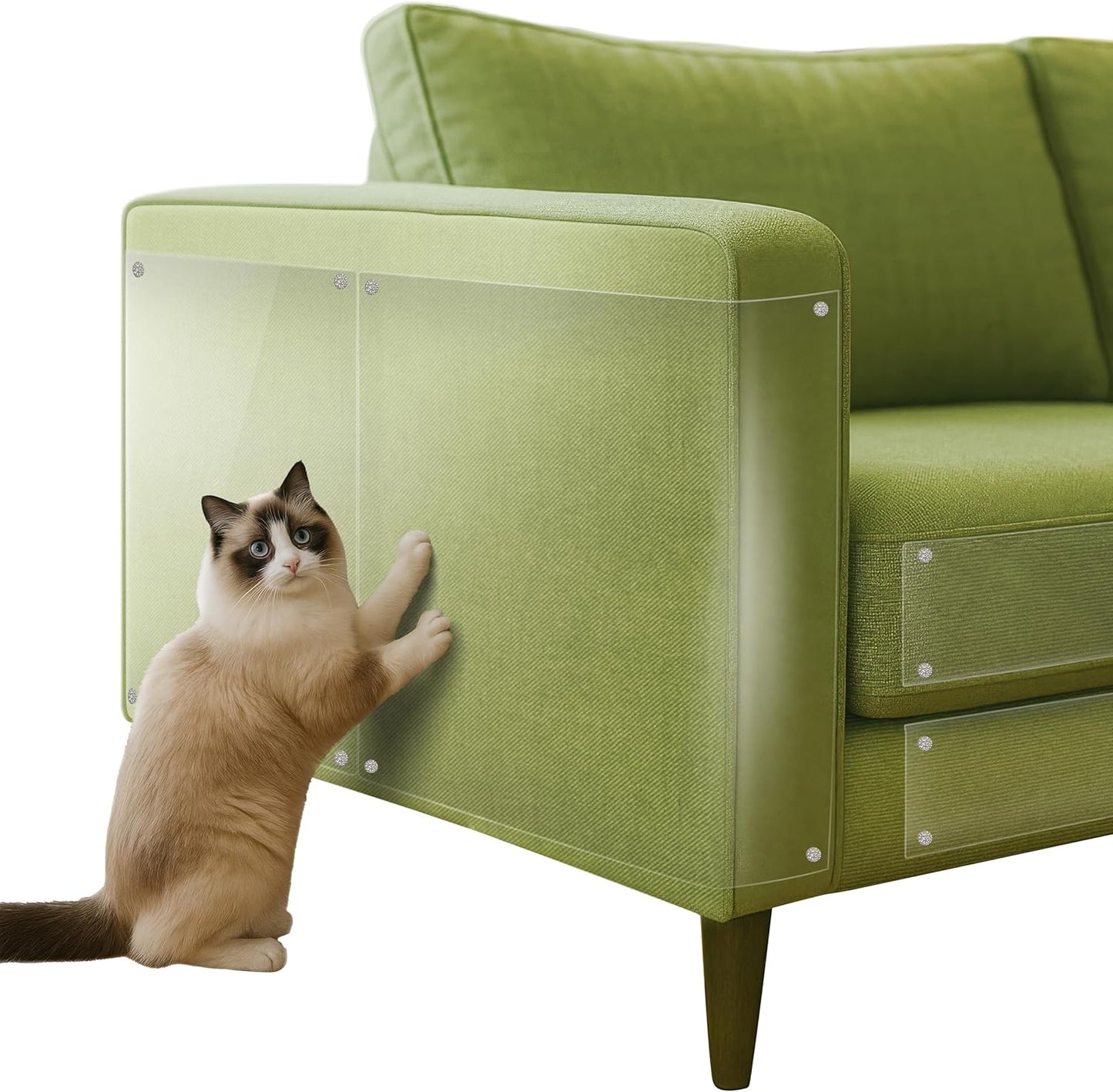 Cat Scratch Protector for Fabric Furniture-14-Pack, Heavy-Duty, No-Residue, Single-Sided Self-Adhesive Tape, Anti-Scratch Guard Shield for Sofa Corners/Couch+70 Pins