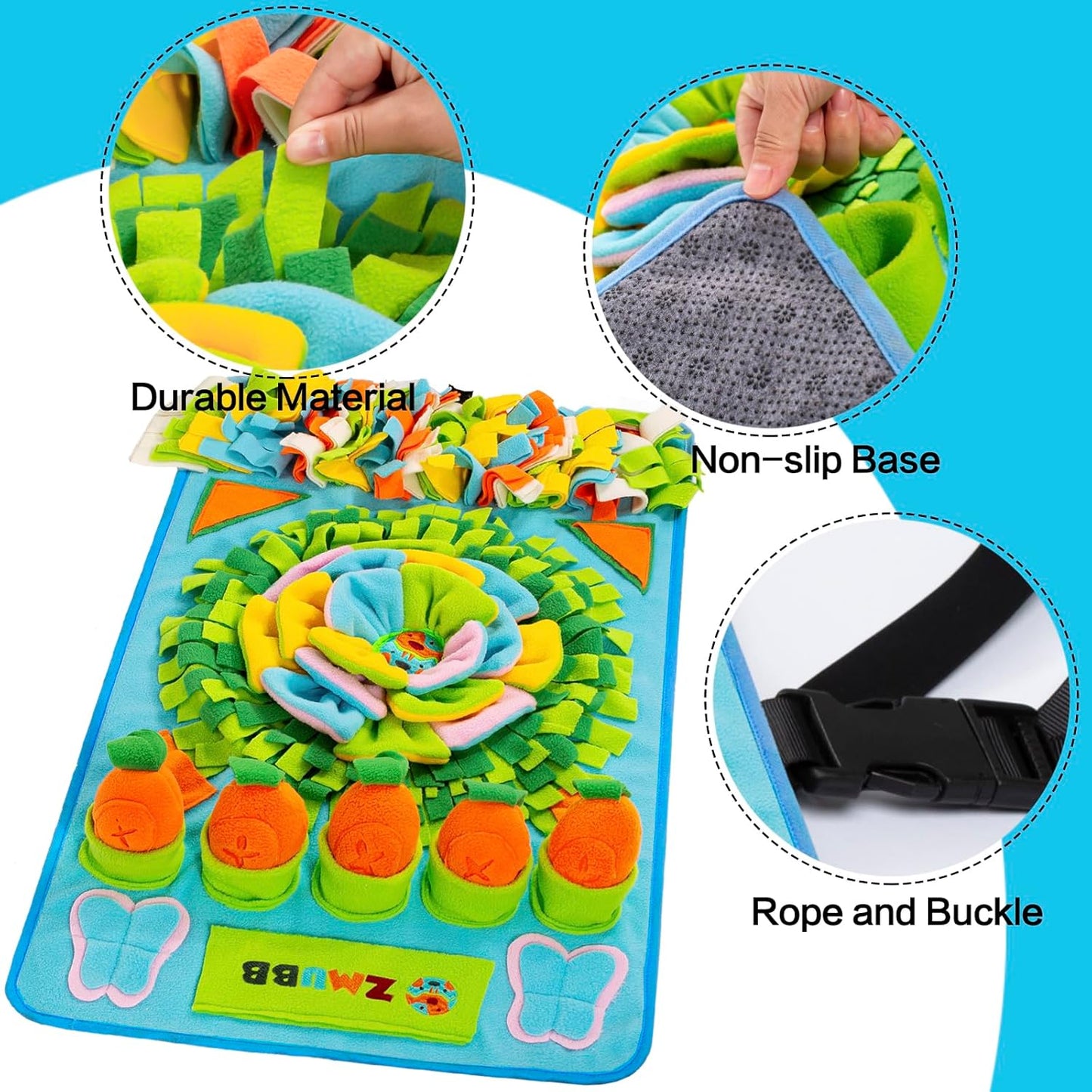 Pet Snuffle Mat for Dogs Sniff Mat Nosework Feeding Mat Slow Feeder Interactive Dog Puzzle Toys for Training and Stress Relief Encourages Natural Foraging Skills (31''x19''（Blue）)