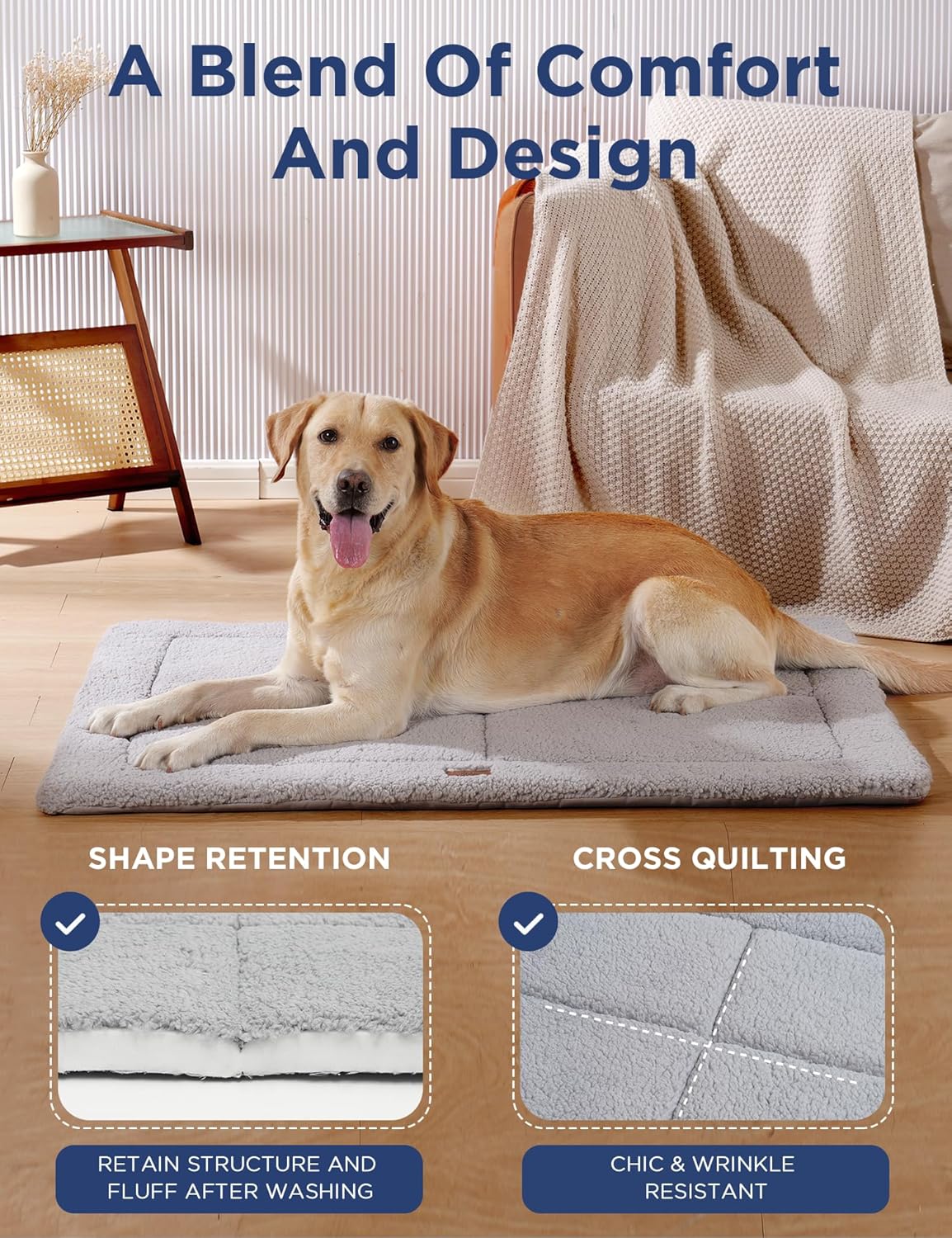 Low-Profile Dog Pad Mat for Extra Large Dogs, Washalbe Ultra Soft Dog Crate Mat, High Density Foam Pet Beds for Indoor & Outdoor Dogs, 44" x 32", Gray