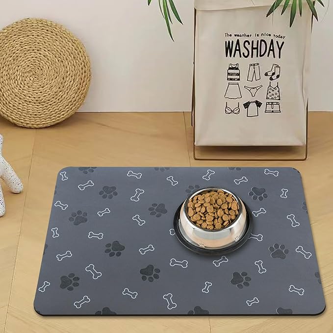 Pet Cat Dog Food Mat Non Slip Mat for Dog Water Bowl Mat Quick Dry Absorbent Cat Feeding Mat, 24 * 16.9 in, Dark Grey