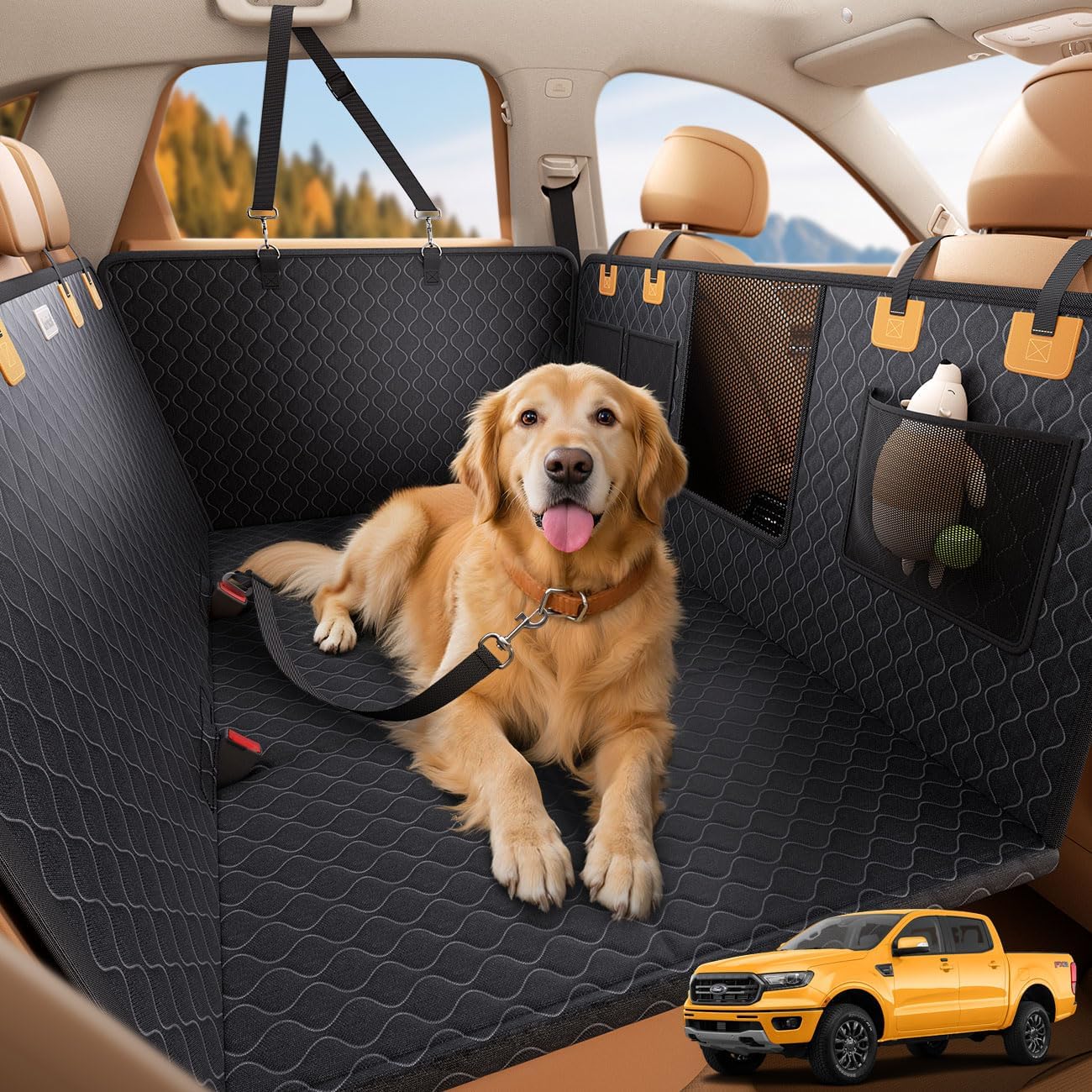 Lamicall Dog Car Seat Cover for Back Seat - [Upgraded Anti-Ripped] Back Seat Extender for Dogs Hard Bottom, Waterproof Dog Hammock for Car with Mesh Window, Pet Backseat Protector SUV & Small Truck XL