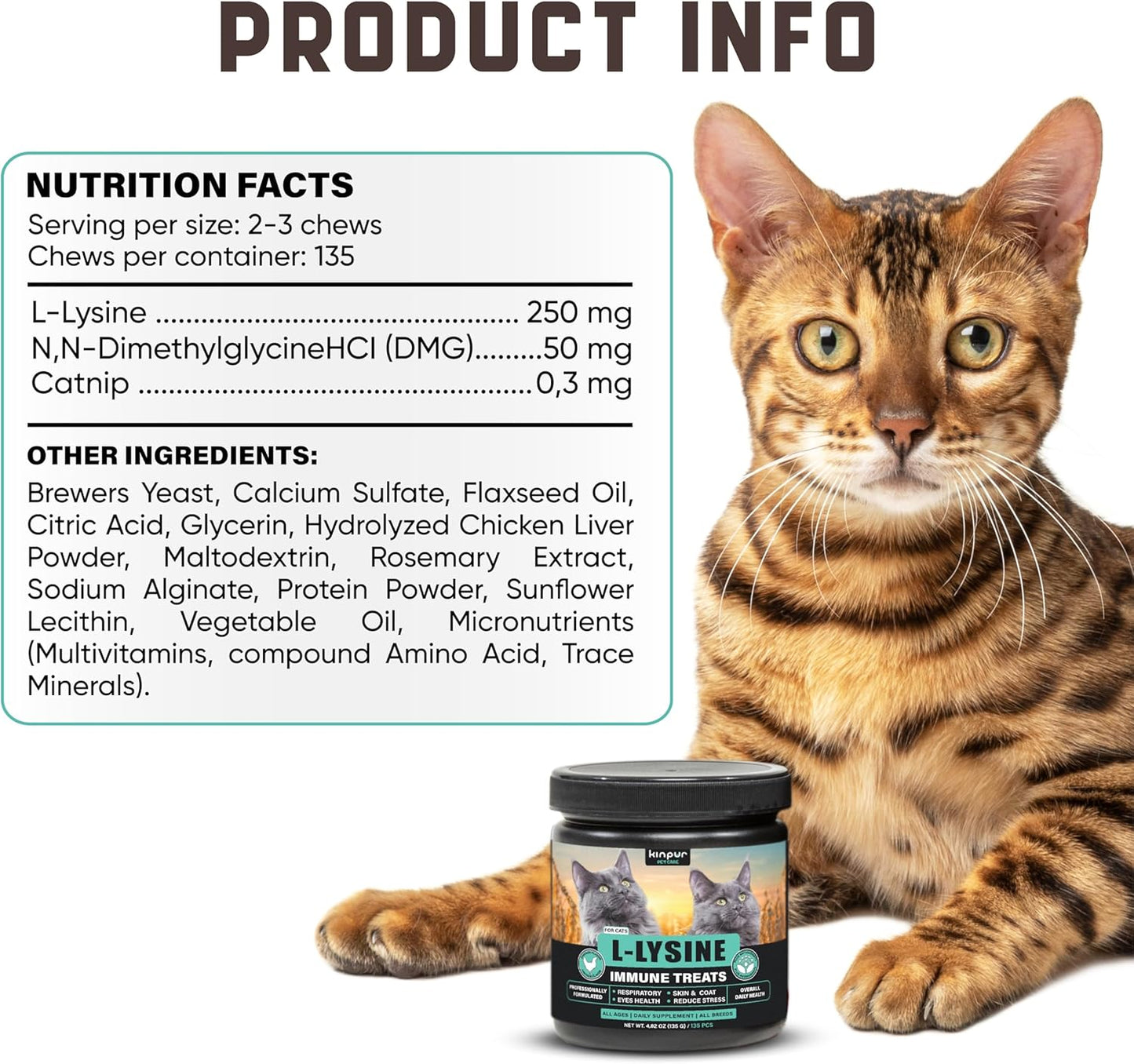 Lysine Cat Treats with Natural Vitamins & Trace Minerals - Daily Immune Support for Cats & Kittens That Eases Sneezing, Runny Nose, Watery Eyes - Promotes Respiratory Health, Normal Eye Function 135