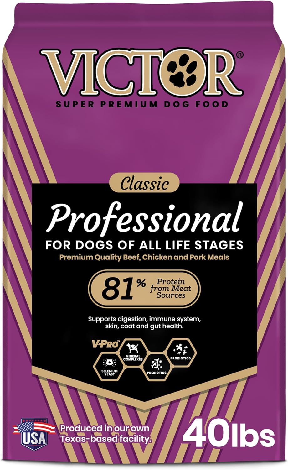 VICTOR Super Premium Dog Food – Professional Dry Dog Food – Super Premium Kibble with 26% Protein – Gluten-Free with Beef, Chicken & Pork Meals – for High Energy and Active Dogs & Puppies, 40lbs