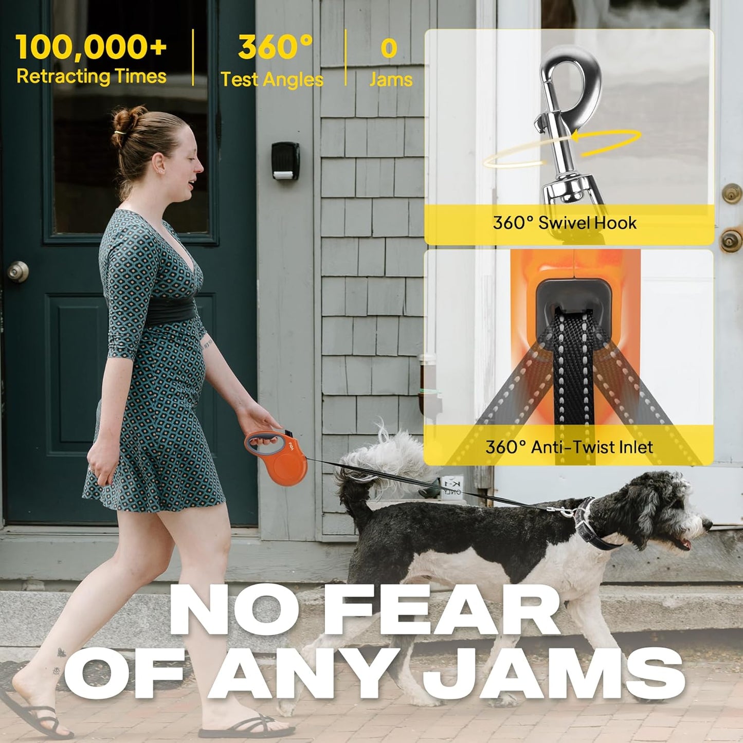 Fida Retractable Dog Leash, 10ft Heavy Duty Pet Walking Leash for X-Small Dogs or Cat up to 18 lbs, Tangle Free. One-Hand Brake (X-Small, Orange)