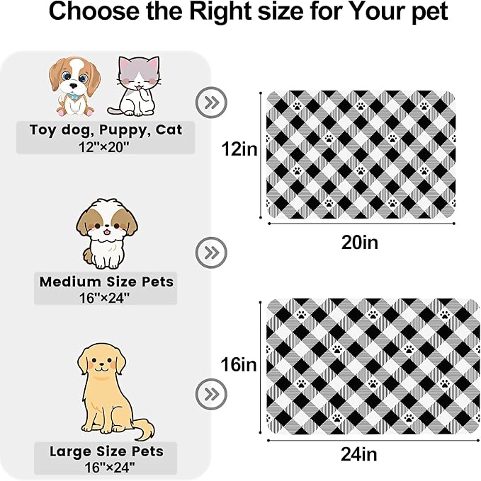 Cat Checked Plaid Dog Food Mat-Absorbent Pet Feeding Mat for Food and Water Bowl, Quick Dry Dog Placemat with Rubber Backing-No Stains Pet Supplies for Messy Drinkers 12"x20"