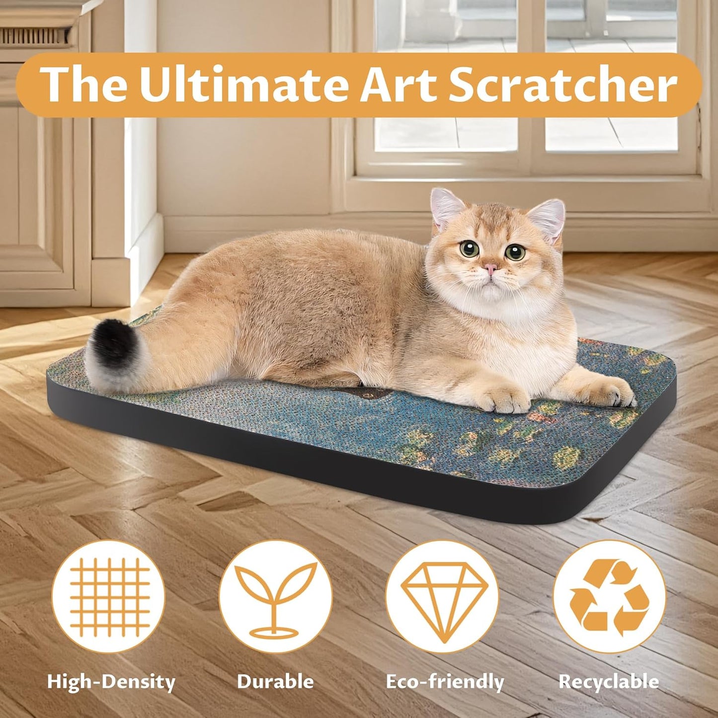 Art Cat Scratcher, Wall-Mountable Cat Scratching Board, Cat Wall Scratcher 16.7x11x1 Inch Cat Scratch Pad and Cat Scratchers for Indoor Cats Toy Furniture Protector（Water Lily Pond）