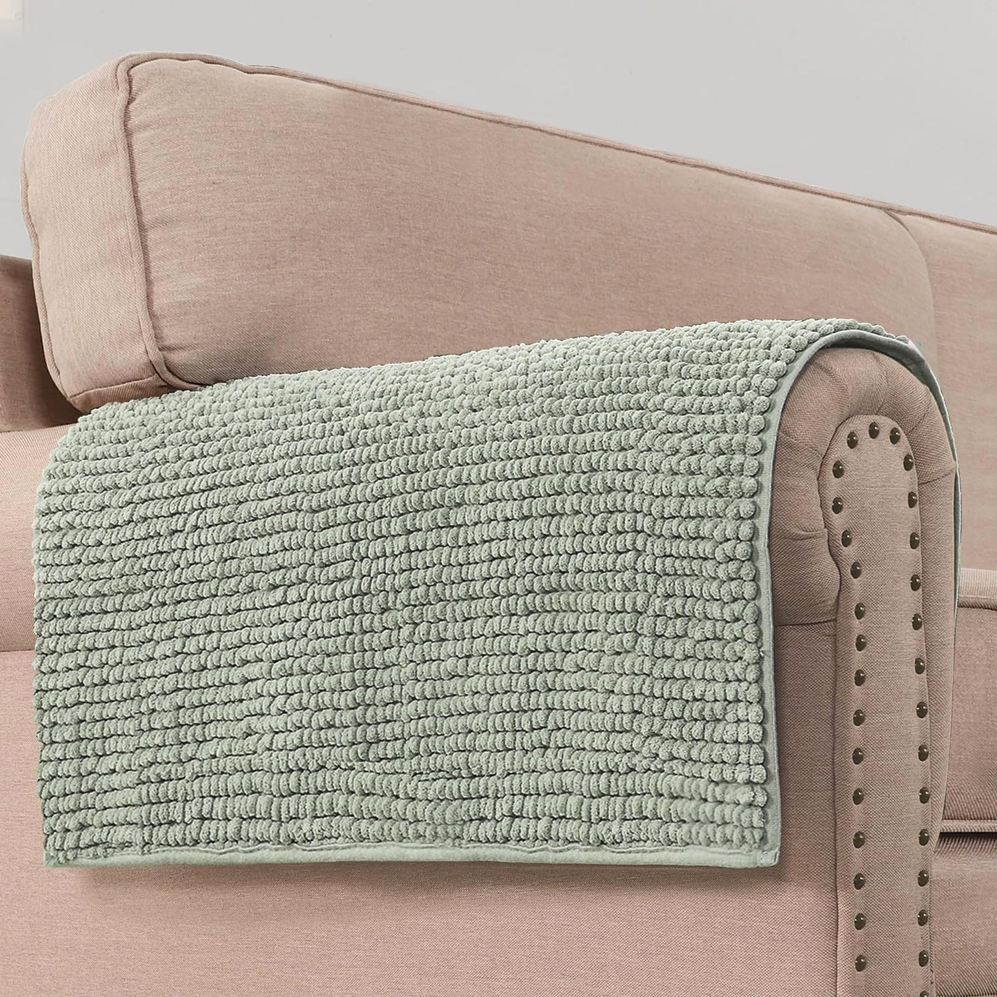 H.VERSAILTEX Plush Chenille Couch Armrest Cover 2 Packs Thick and Soft Sofa Covers Furniture Protector Cover for Pets (27.5" x 27.5", Sea Foam)