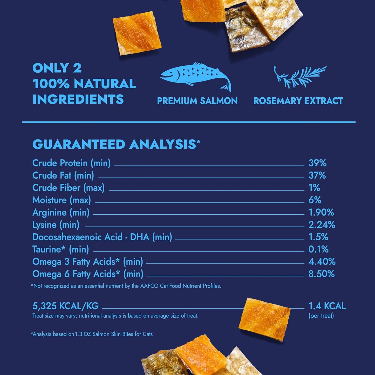 Finfare Freeze Dried Salmon Skin Bites, Grain Free Crunchy Salmon Cat Treats, High Protein & Omega-3s for Skin & Coat Health, Crafted in USA, 1.3oz