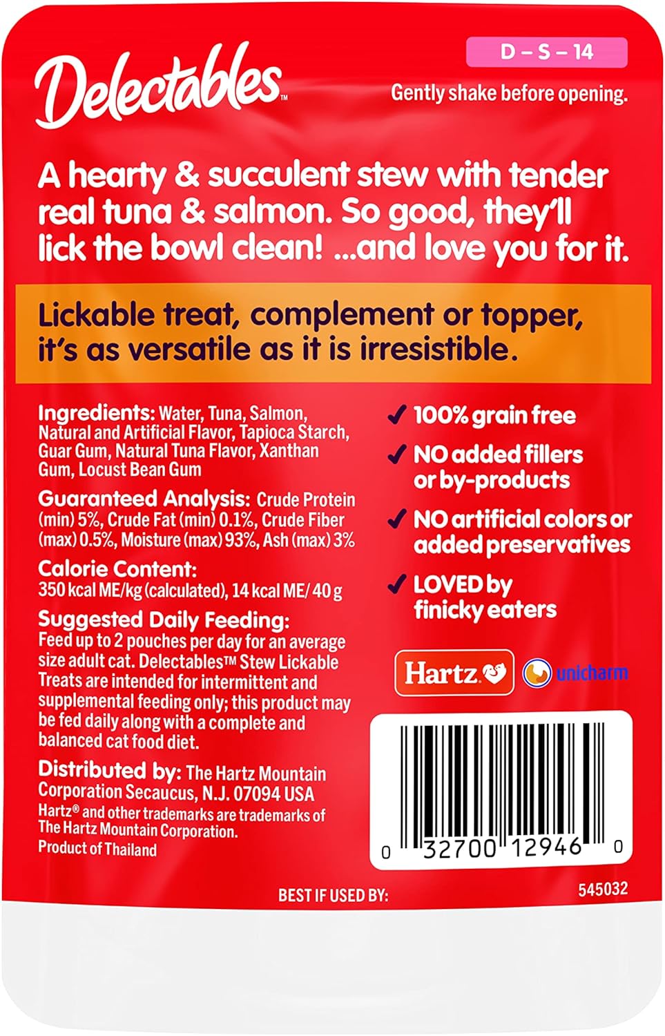 Hartz Delectables Stew Tuna & Salmon Lickable Wet Cat Treats, 1.4 Ounce (Pack of 12)
