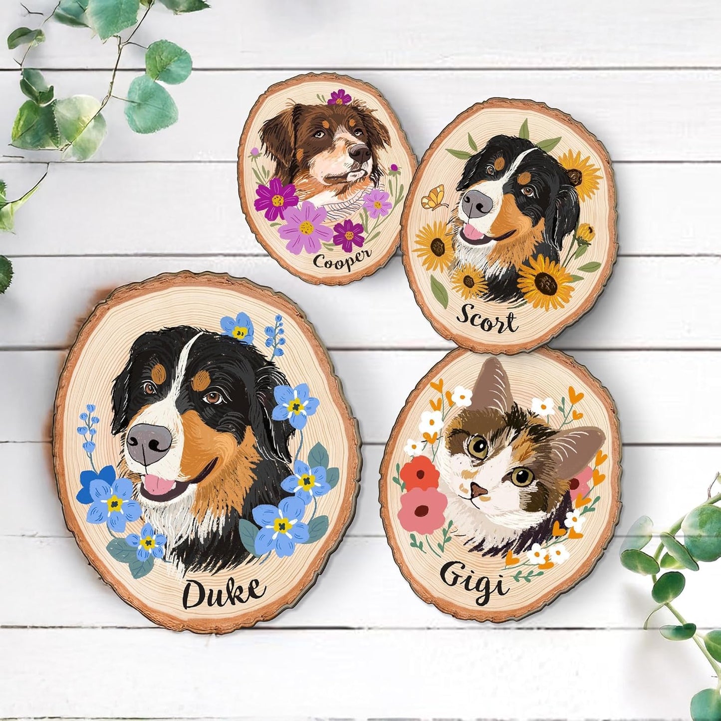 Personalized Dog Portrait on Wood Slice – Custom Pet Portrait from Photo, Wooden Dog Memorial Keepsake, Pet Loss Sympathy Gift, Dog Wall Art Decoration
