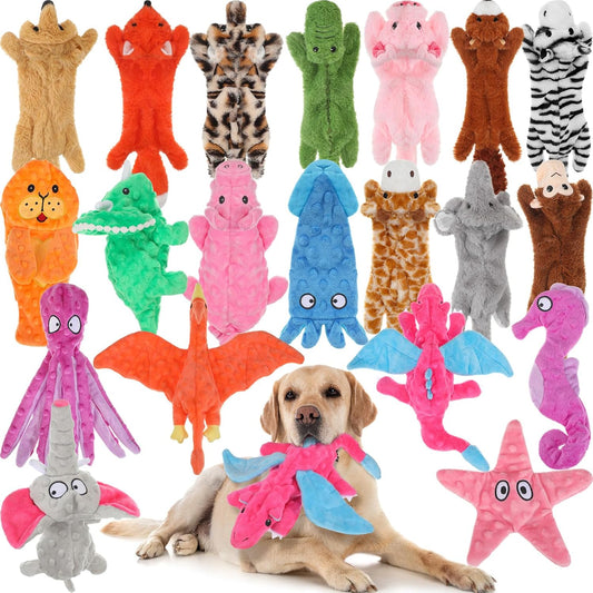 Outus 20 Pcs No Stuffing Dog Squeaky Toys Bulk for Aggressive Chewers, Crinkle Teething Chew Plush Toys for Small Medium Large Pet Gift, 20 Styles(Vivid Style)