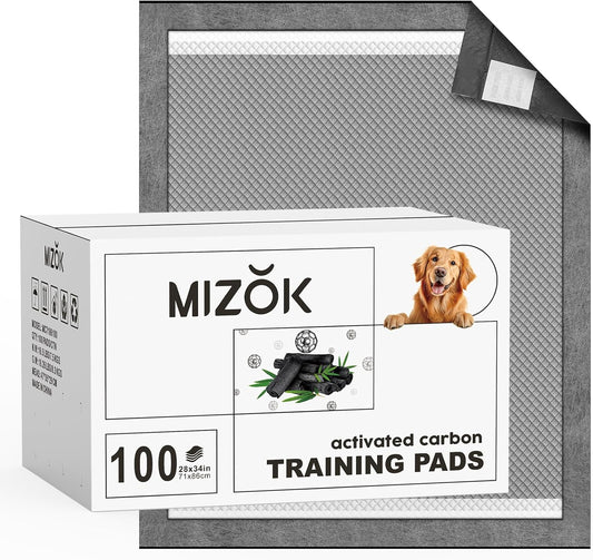 MIZOK Black Charcoal Dog Pee Pads Extra Large 23x24in/28x34in/30x36in/36x36in/28x44in, New & Improved Odor-Control Super Absorption Puppy Potty Training Pads (Large 28" x34“ 100 Count)
