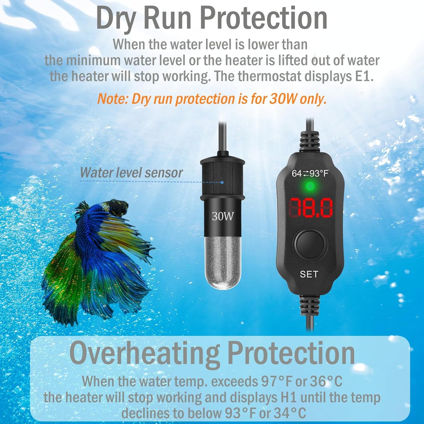 Mini Aquarium Heater 30W Super Small Fish Tank Heater with Digital Display Thermostat, Betta Tank Heater Turtle Heater Small Aquarium Heater for 4-6 Gallon Tanks