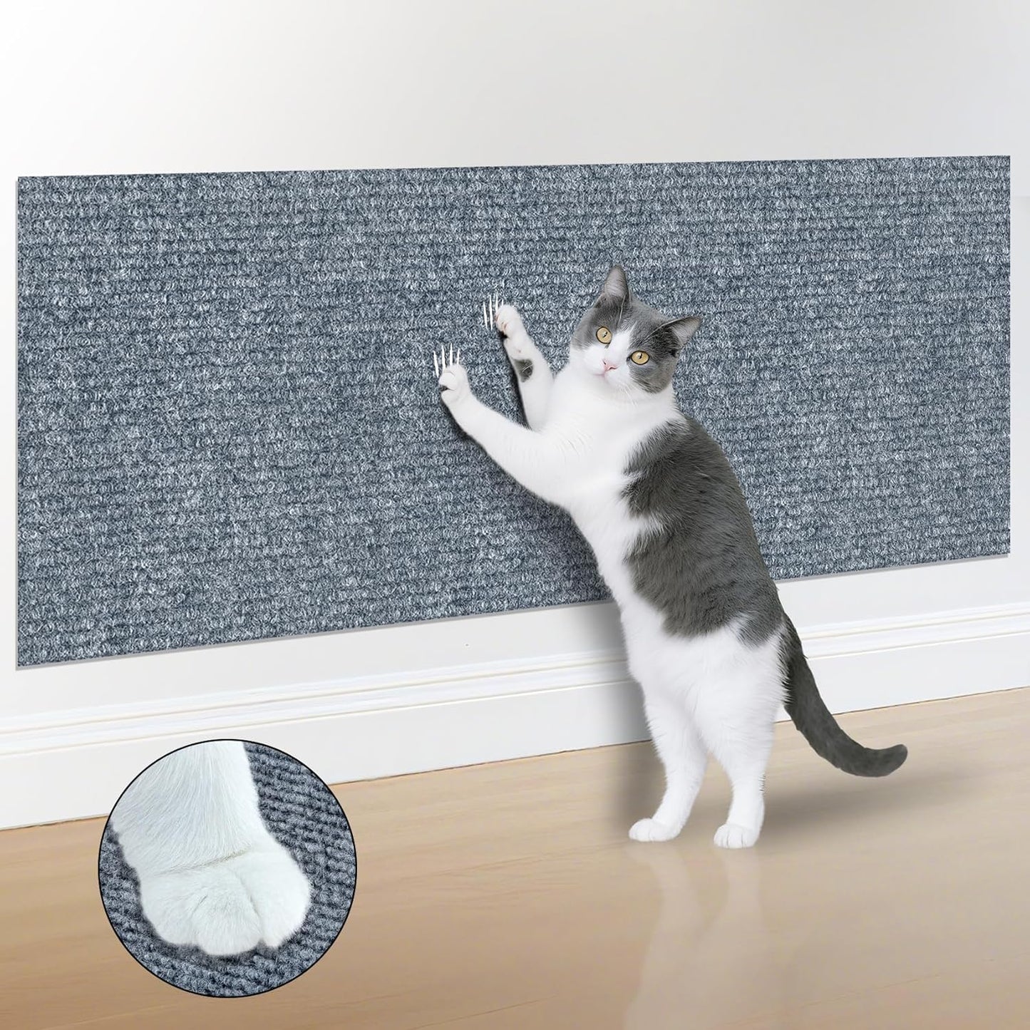 ICOOP 15.8"×160" Anti Scratch Furniture Protector Light Grey Cat Wall Scratcher Self Adhesive Couch Corner Protectors for Cats Sofa Cat Scratcher Protection DIY Scratch Mat for Claws Scratching
