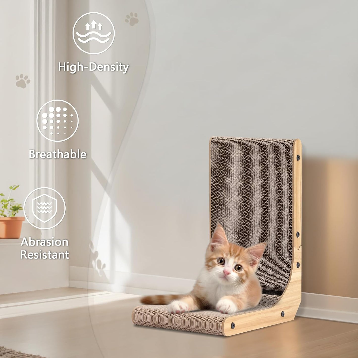 Cat Scratcher, 16.9 L Shape Cat Scratch Pad Wall Mounted, Cat Scratching Cardboard for Indoor Cats