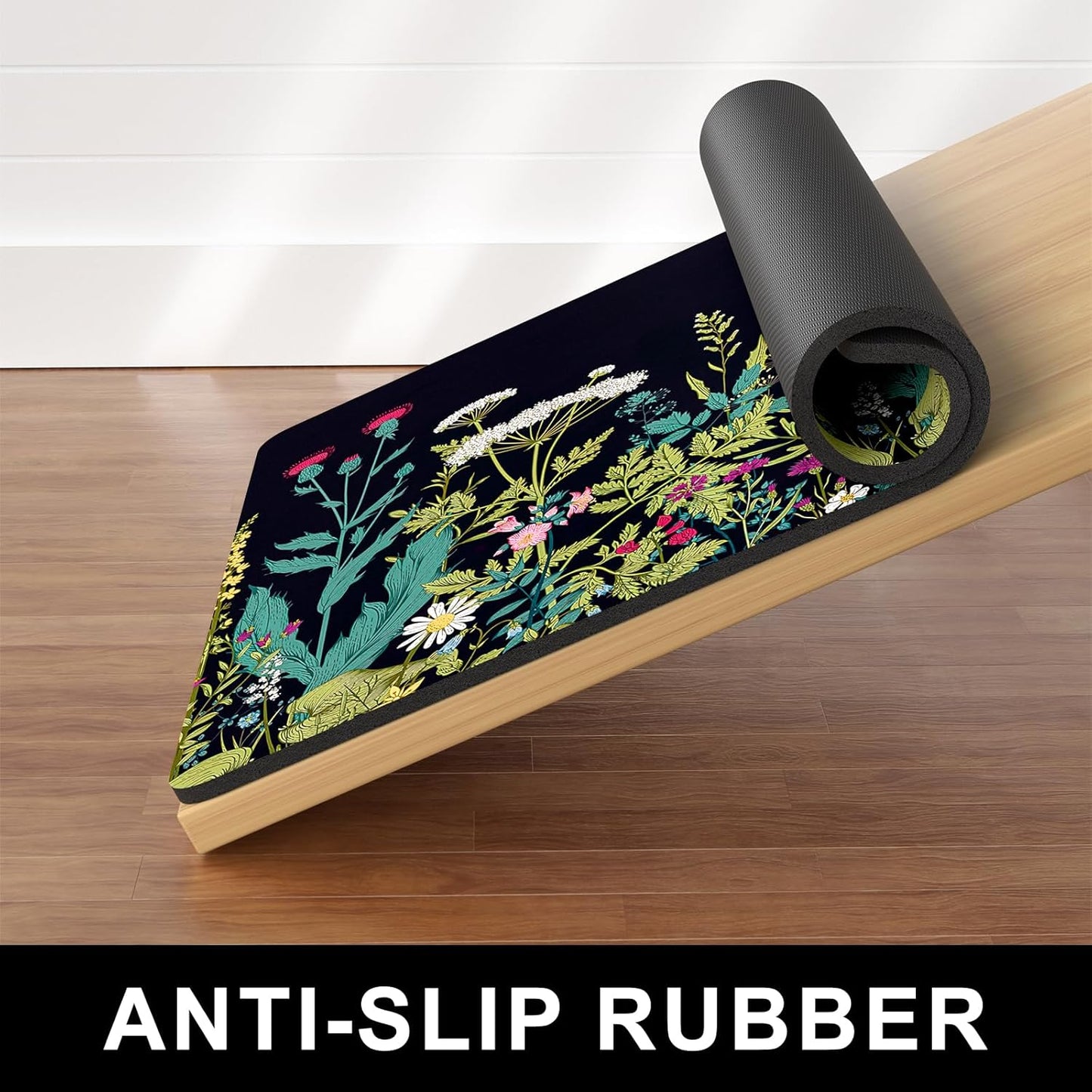 Dog Food Mat, 16" x 24" Absorbent Dog Cat Bowl Mat for Food and Water, Cute Anti-Slip Rubber Pet Feeding Rug Protect Floors, Placemat for Feeding & Watering Supplies, Midnight Flower