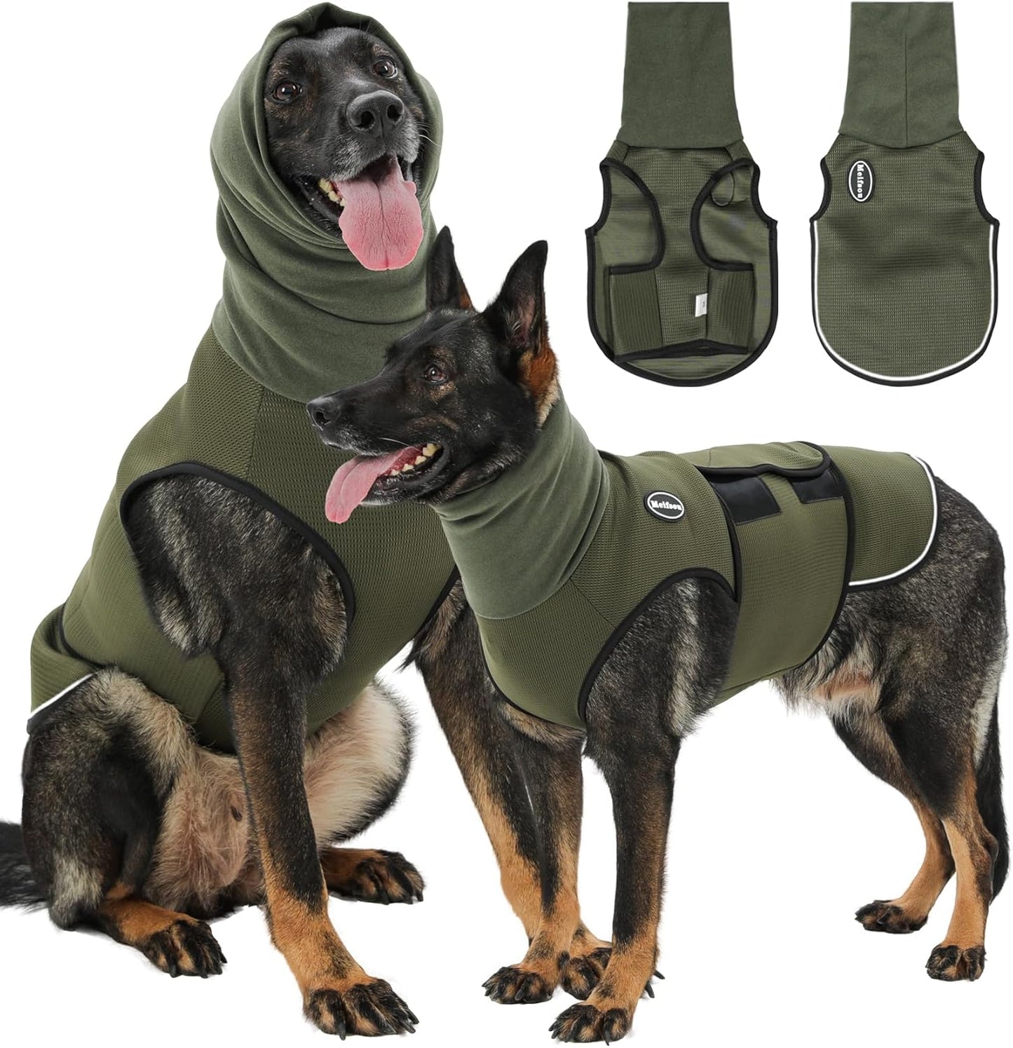 Dog Anxiety Vest with Hood, Skin-Friendly Thunder Jacket for Dogs, All-in-One Dog Calming Shirt with Hood for Thunder, Fireworks, Separation - Keep Pet Calm Without Medicine, Army Green, 2XL